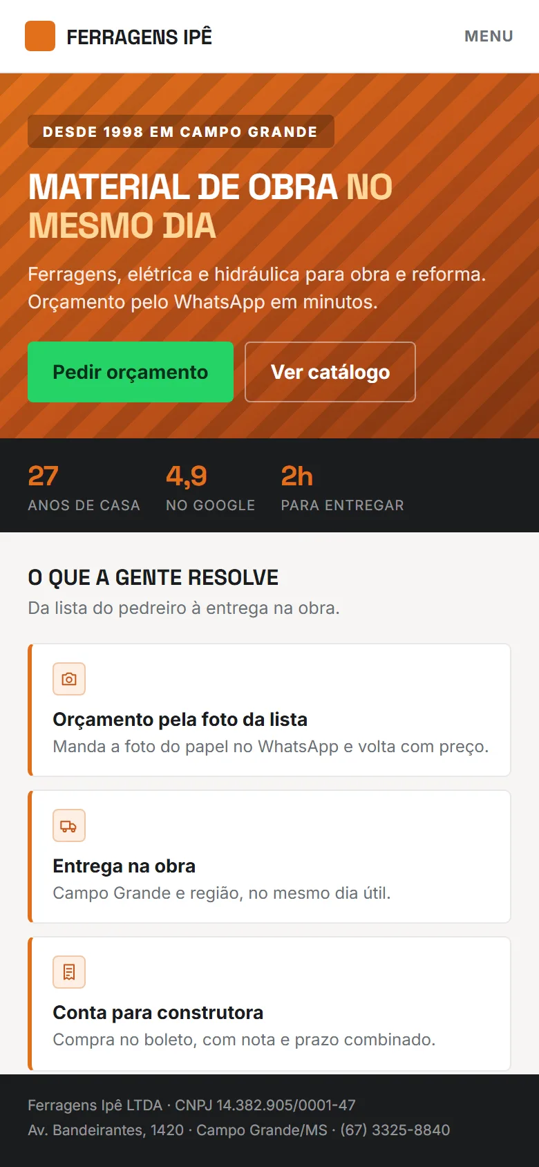 Primeira tela de um site de comércio