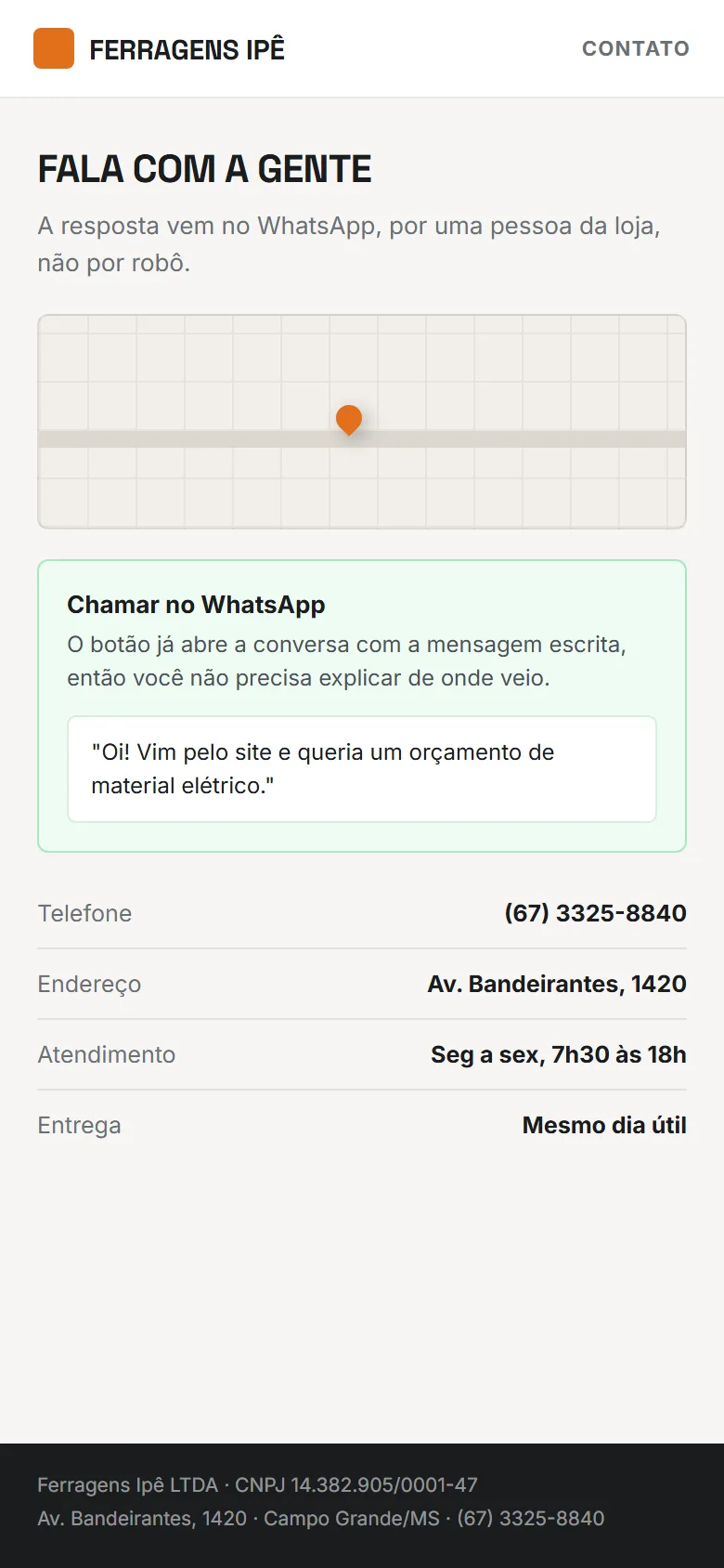 Página de contato com WhatsApp